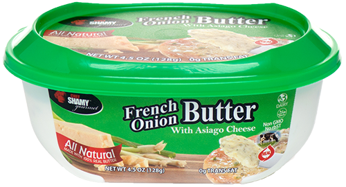 Delicious French onion butter with asiago goes great on bagels and bread.