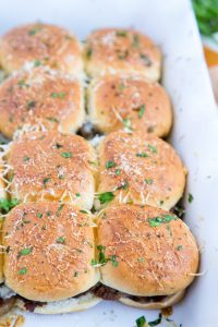 Caramelized Onion and Asiago Roast Beef Sliders