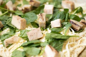 Garlic, Chicken, and Spinach White Pizza