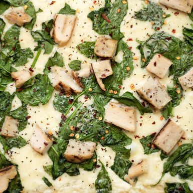 Garlic, Chicken, and Spinach White Pizza