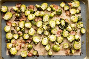 Garlic Roasted Brussels Sprouts with Bacon