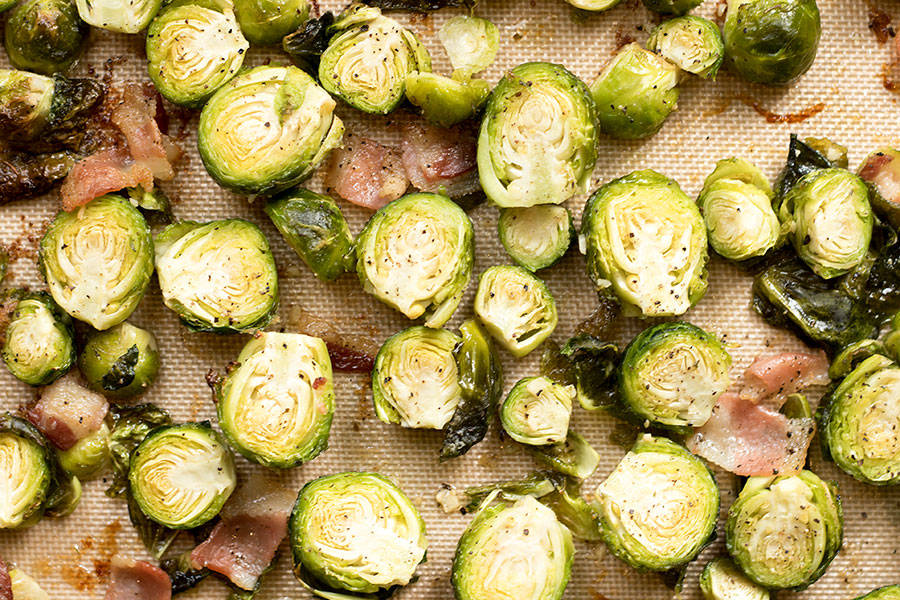 Garlic Roasted Brussels Sprouts with Bacon