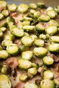 Garlic Roasted Brussels Sprouts with Bacon