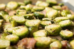 Garlic Roasted Brussels Sprouts with Bacon