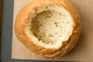 Tomato Soup in a Garlic Bread Bowl