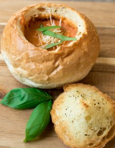 Tomato Soup in a Garlic Bread Bowl