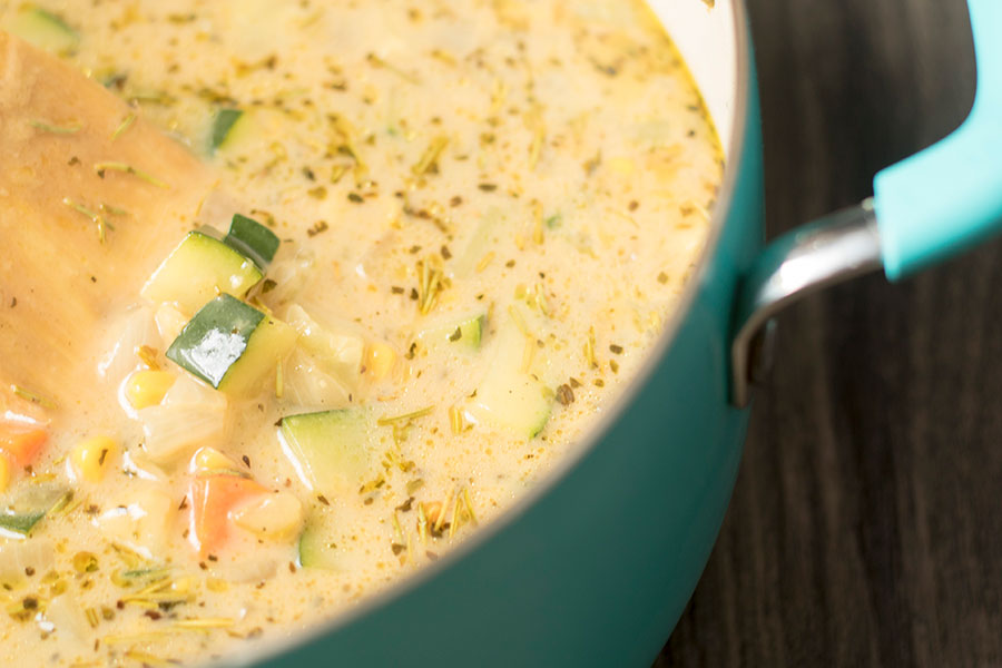 Garlic Zucchini and Corn Chowder