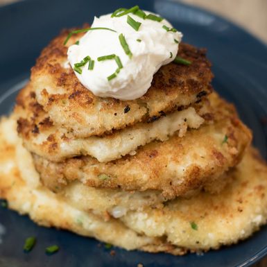 Potato pancakes are easy to make with Chef Shamy’s Parmesan Basil Garlic Butter.