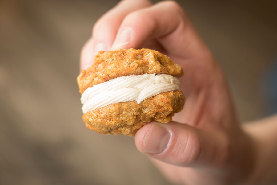 Get your cinnamon honey butter fix with these Cinnamon Carrot Cake Sandwich Cookies.