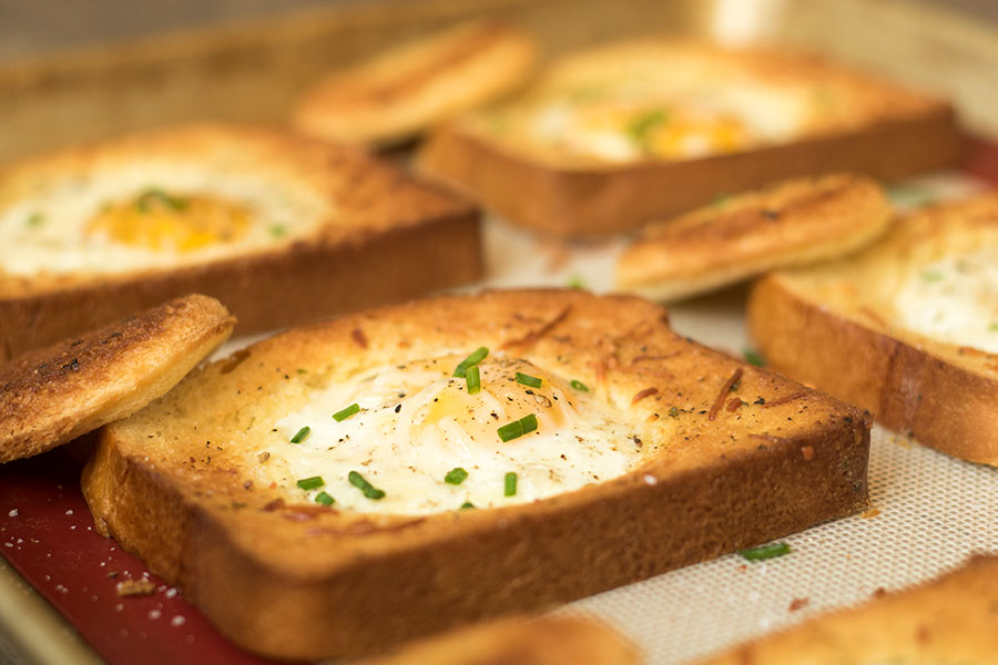 Sheet Pan Eggs in a Basket