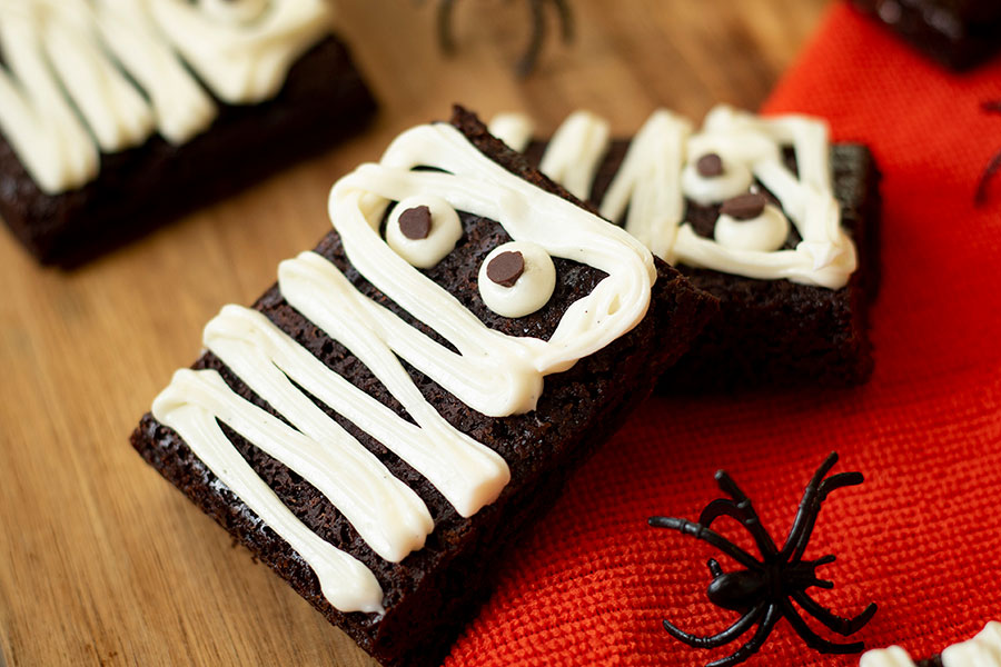 Vanilla Frosted Mummy Brownies