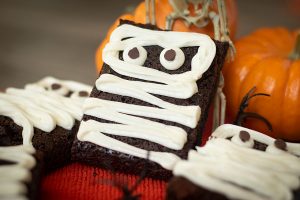 Vanilla Frosted Mummy Brownies