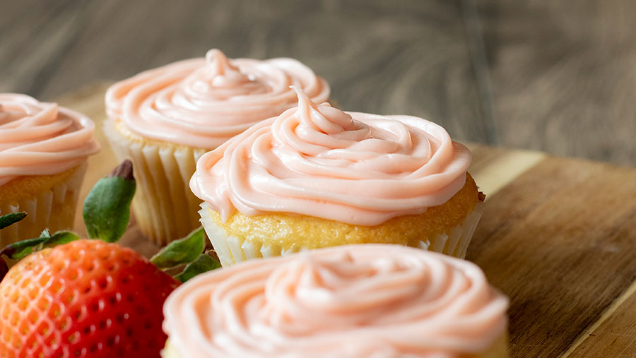 Strawberry Frosted Vanilla Cupcakes