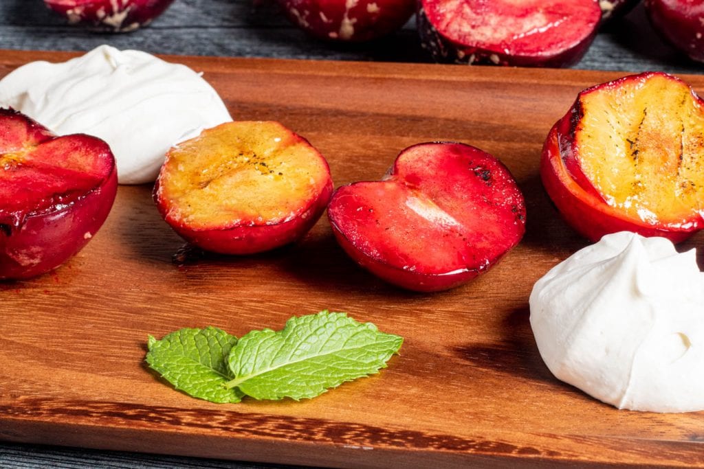 Cinnamon Grilled Plums with Mascarpone Whipped Cream